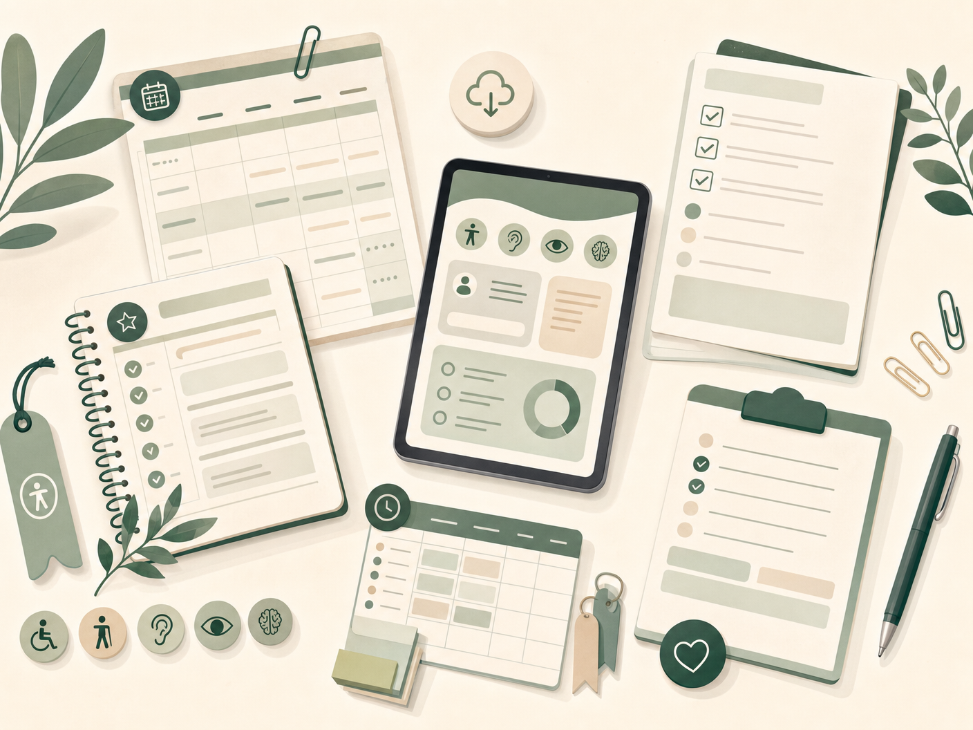 Ilustração sobre materiais gratuitos, checklists e planners