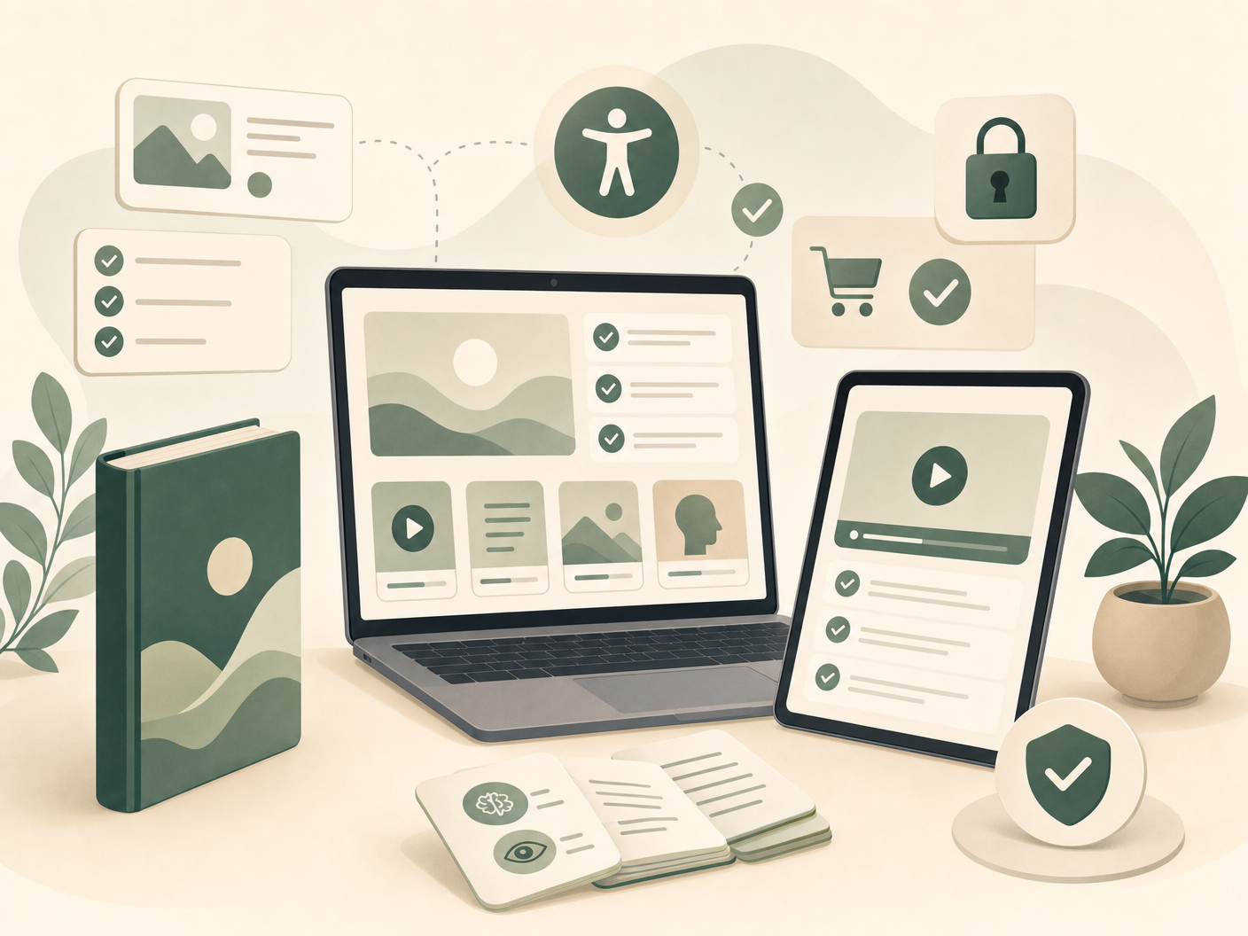 Ilustração sobre produtos digitais, aulas e organização